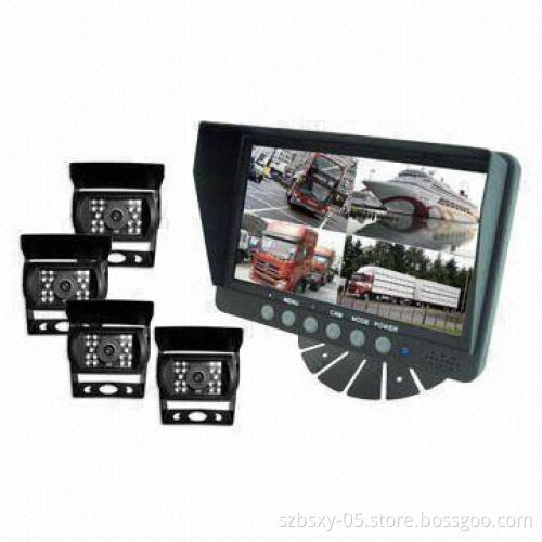 Car Rearview Camera Kit with Built-in Quad Screen, Support up to 4 Camera Inputs